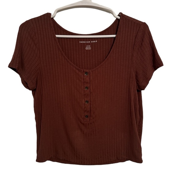 AMERICAN EAGLE OUTFITTERS brown ribbed crop with buttons small - Picture 1 of 5